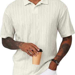 Mens Polo Shirt Textured Knit Button